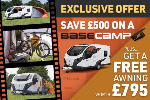 Save £500 on the Swift Basecamp 6 touring caravan & get a free awning